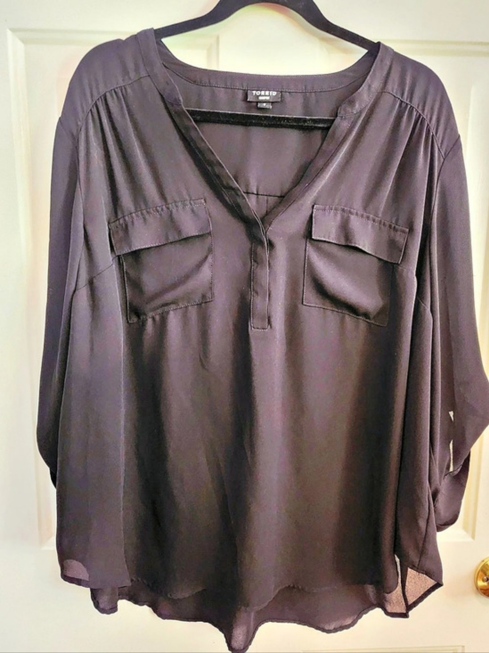 Torrid Harper Georgette 3/4 Sleeve Blouse Black Size 2